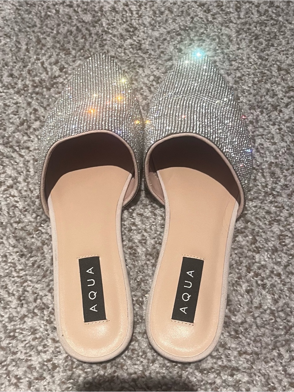 Aqua Silver Sparkle Pointed D'Orsay Mules